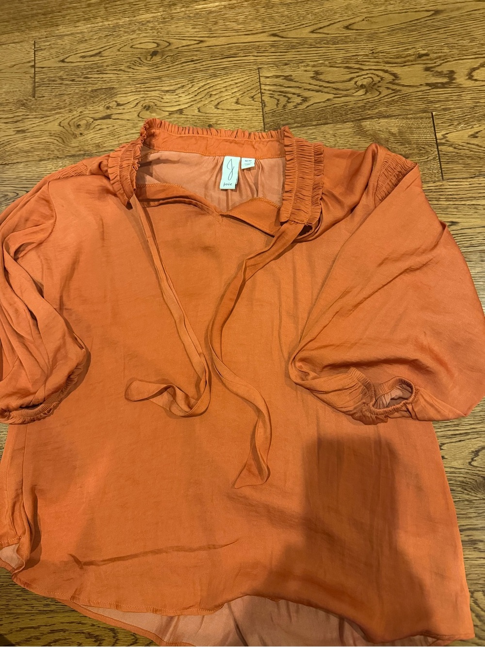 Joie Orange Tie-Neck Ruffle Blouse